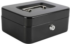 Lockable Medium Cash Box in Black with Removable Tray, Dimensions: 7.87″x 6.30″