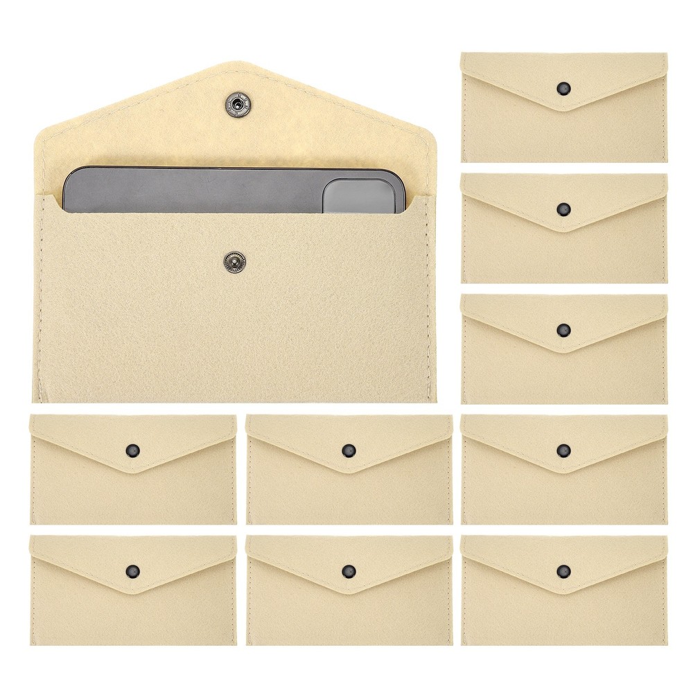 10Pcs Felt Money Bag, Felt Cellphone Sleeve Case Pouch Cash Bag, Beige Khaki