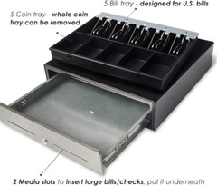 16″ Cash Drawer for Small Business – Stainless Steel Front Panel, Removable Cash