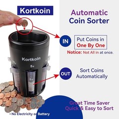 Automatic Coin Sorter 5 in 1 Coin Counter with Coin Wrappers, Sort Your Spare Ch