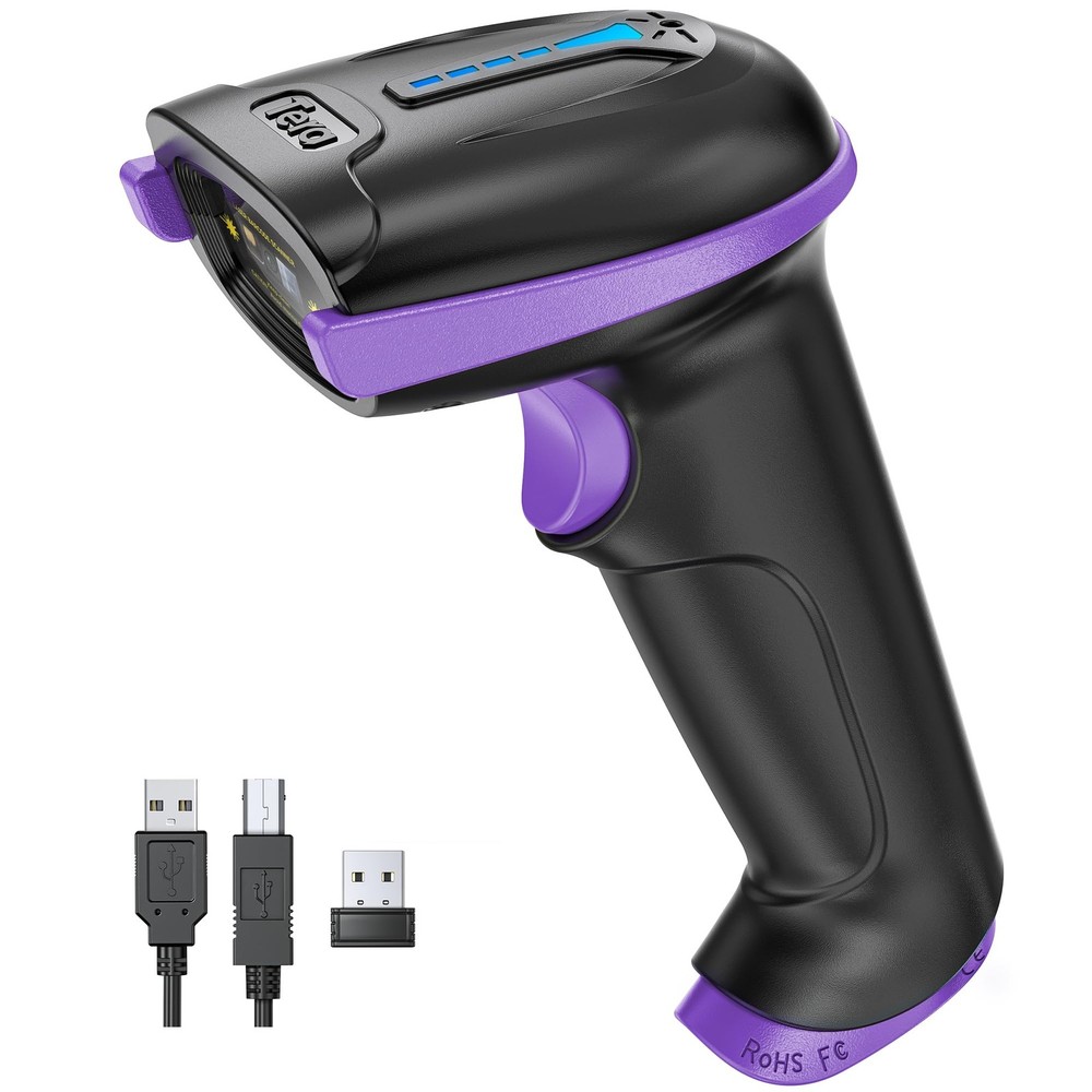 Tera Barcode Scanner Wireless Versatile 2-in-1 (2.4Ghz 1D Purple, Purple