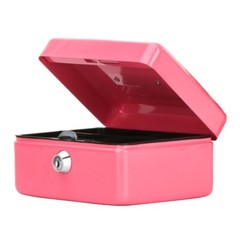 Portable Small Metal Cash Box with Key Lock and Double Layer Security Pink