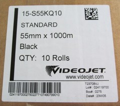 10-ROLLS GENUINE VIDEOJET 15-S55KQ10 BLACK THERMAL TRANSFER RIBBON 50mm x 1000m