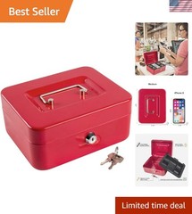 Lightweight Water-Resistant Cash Box with Key & Storage Tray – Compact Red