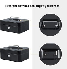 Lockable Medium Cash Box in Black with Removable Tray, Dimensions: 7.87″x 6.30″