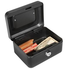 BARSKA 6 Inch Small Steel Cash Box Safe w/ Removable Tray and Key Lock, CB11828