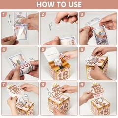 18th Birthday Pull-Out Money Gift Box for Girls Pink Rose Gold Cash Present