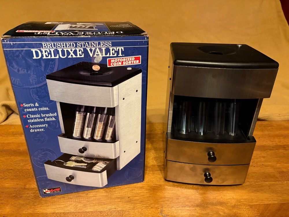 Magnif Deluxe Motorized Coin Sorter Brushed Stainless Finish New in Box