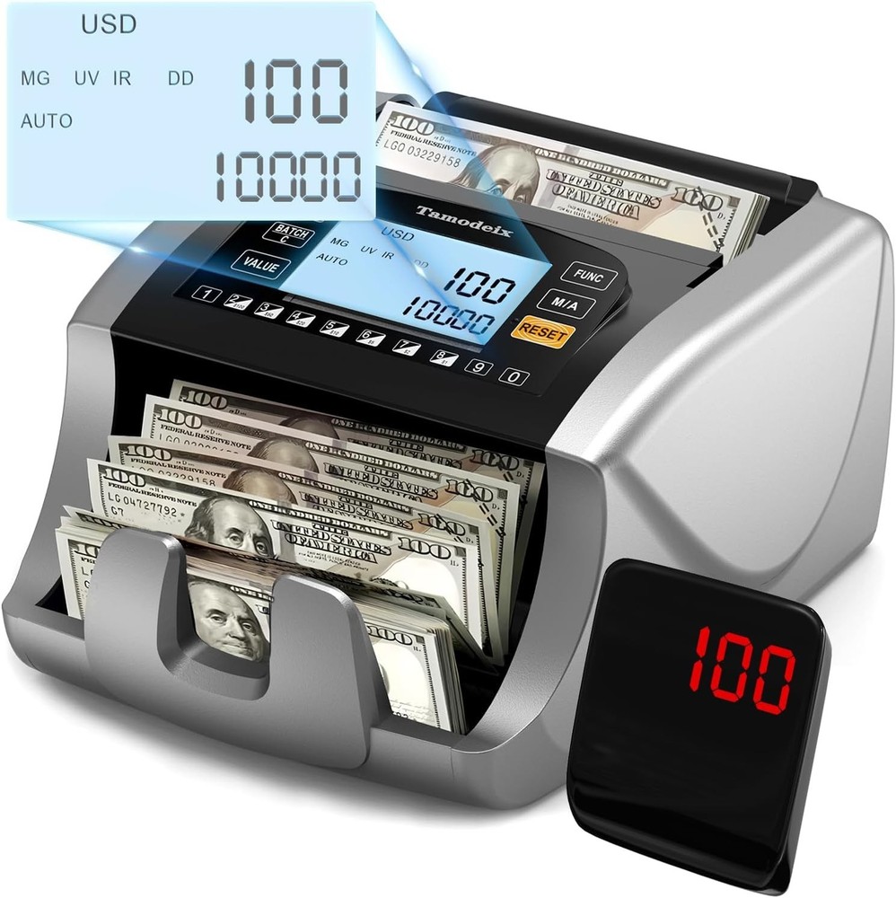 Money Counter Machine Bill Counter with Value Count, Dollar, Euro, MXN, UV/MG…