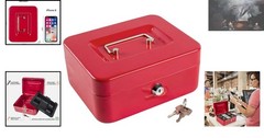 Stylish Red Medium Cash Lockbox with Key & Multiple Compartments for Organizing