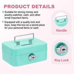 Mini Safe Box Cash Boxes Piggy Bank Mini Money Saving Boxes with Keys, Green