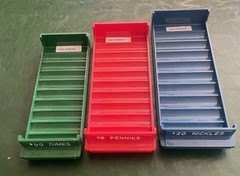 Set Of Three Coin Sorting Trays Nickel, Dime And Penny Stackable Bundle