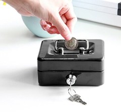 Small Cash Box with Lock and Slot – Metal Coin Bank Small Lock X-Small Black