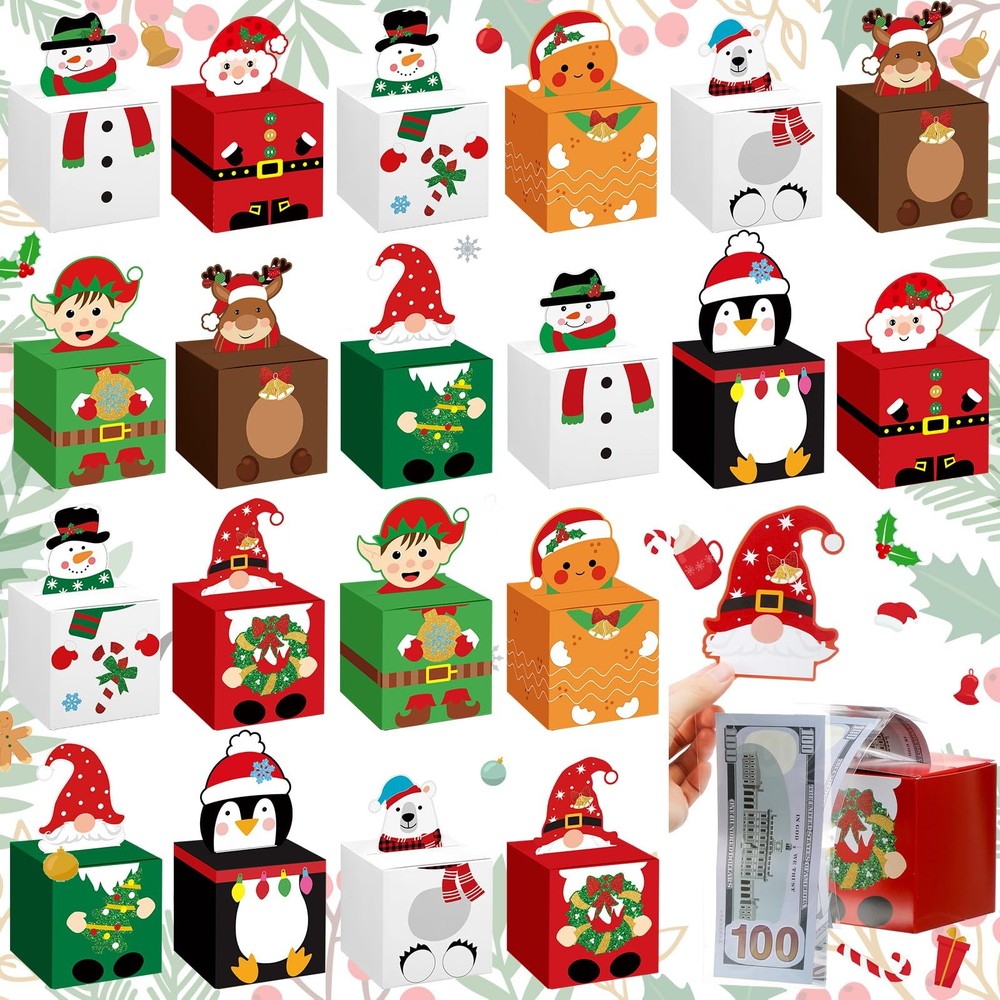 20 PCS Christmas Money Box Cash Gift Pull Out Surprise 300 Bags DIY Holder