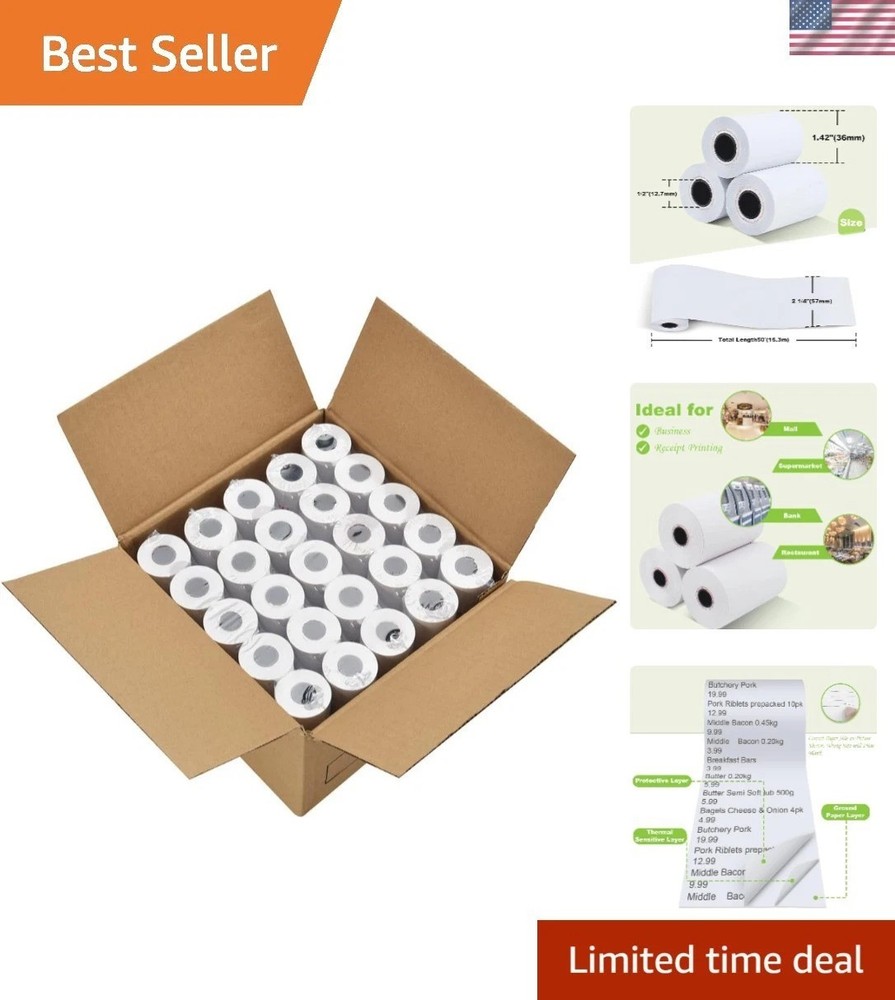 2-1/4″ x 50′ Thermal Paper Rolls – 150 Pack for Retail Excellence