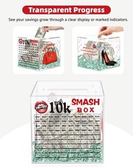 10k Smash Box for Money, Large Piggy Bank for Adults 10000 Savings Challenge Box