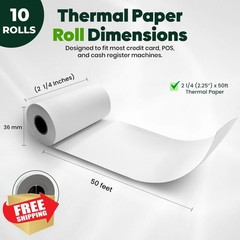 PM Company Thermal Receipt Rolls BPA-Free 2 1/4″ x 50ft Pack of 10