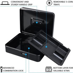 Elegant X-Large Metal Cash Box with Combination Lock – Secure & Portable
