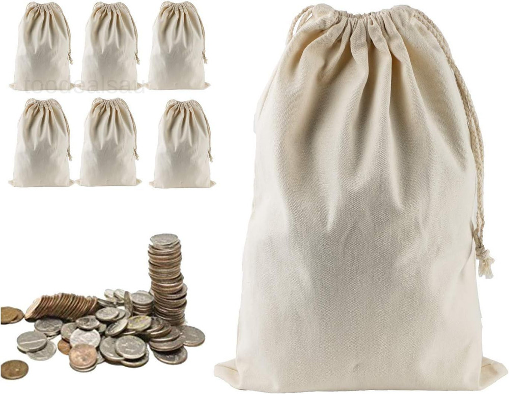 6 Packs Bank Coin Money Cash Bag Sacks, 12″ x 17″ Canvas Natural
