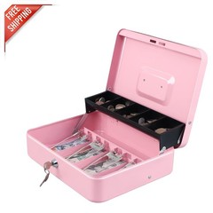 Compact Tiered Cash Box – Key Lock Security, 11.8 X 9.5 Inches – Chic Pink Color