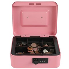 Steel Cash Box Safe Combination Lock Removable Coin Tray 7.87×6.3×3.54 Pink