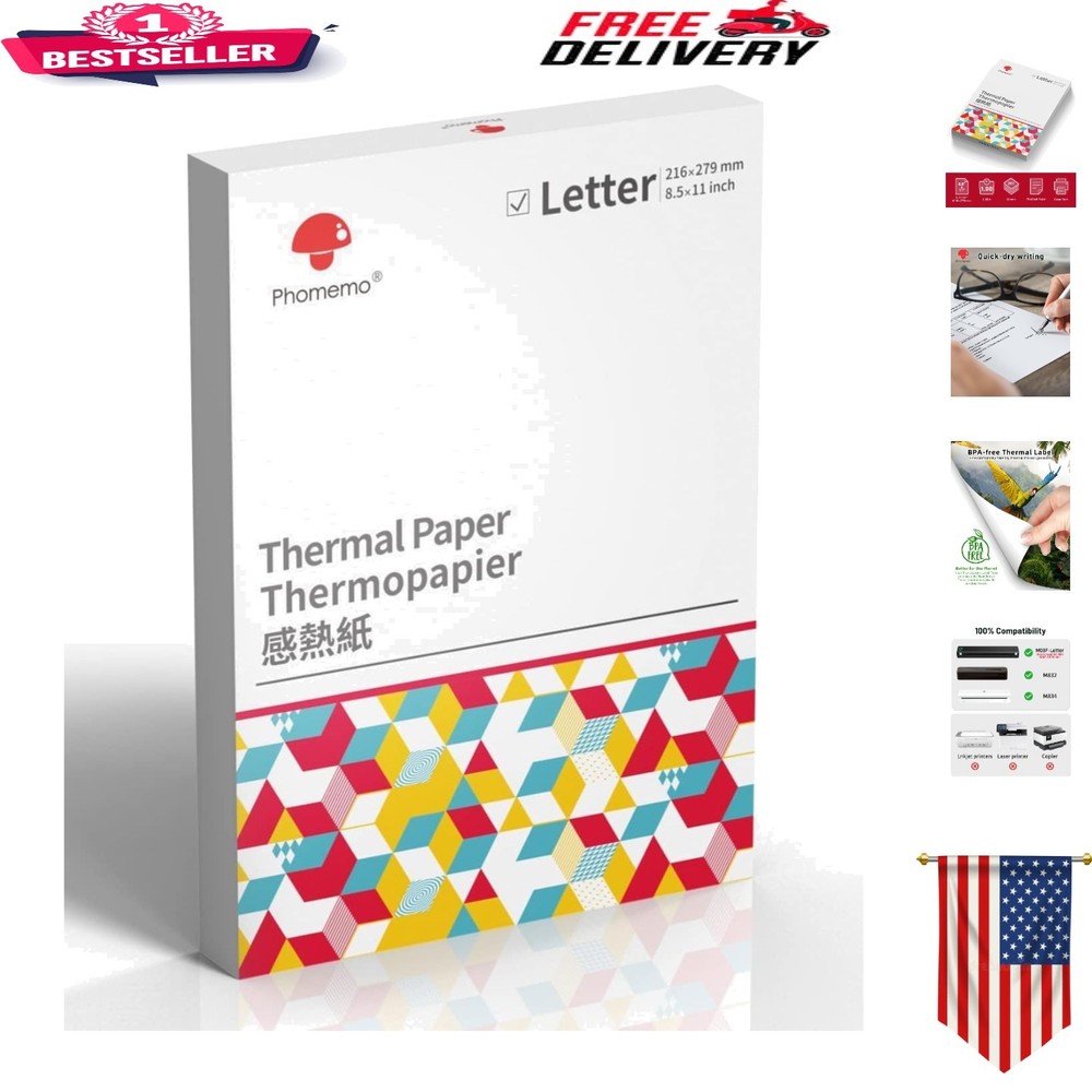 Versatile Biodegradable Thermal Printer Paper – 200 Sheets, 10- Ink Display