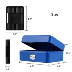 Mini Cash Box with Lock and Slot Small Mini, Blue Key