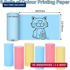 6 Rolls Colorful Mini Printer Paper, Thermal Paper 57 * 30mm for Pocket Inkless