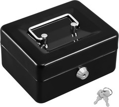 Portable Black Cash Box with Key – Durable Small Safe for Valuables 5.91″x4.72″