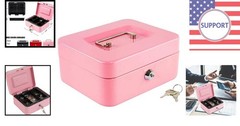 Elegant Pink Locking Cash Box with Key Lock & Removable Coin Tray – 7.87″x6.30″