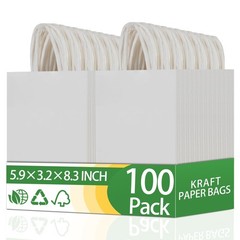 OEMVALATY 100Pcs 5.9×3.2×8.3 Inch Small White Paper Bags with Handles Bulk Gi…
