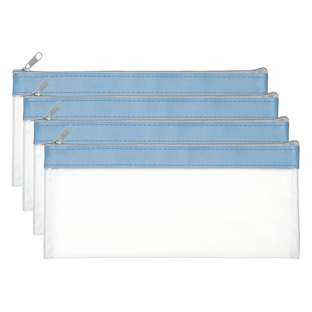8.7×3.9 Inch Money Bags with Zipper, 4 Pcs Clear PVC Cash Pouch, Haze Blue