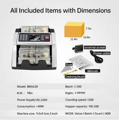 BillMaster BM6520 Money Counter Machine – Value Counting Cash Counter USD EUR CA