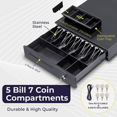 Cash Register Drawer 16″ POS System Bill Coin Slot Money Box RJ11/RJ12 Key Lock