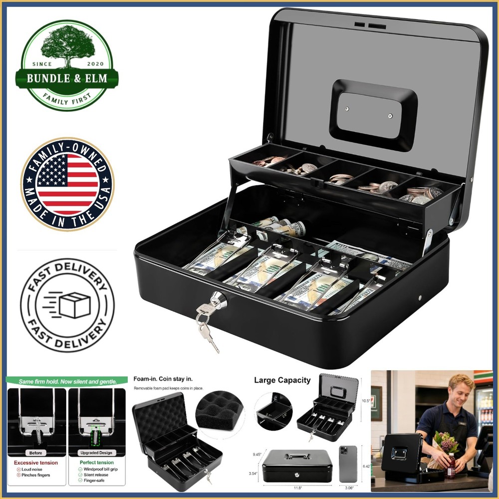 Lockable Cash Drawer with 5 Storage Compartments, Scratch Resistant Material