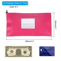11×6 Inch Money Bags with Zipper 2Pcs, PU Leather Cash Pouch Purple/Rose Red