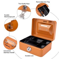 Mini Cash Box with Slot Small Cash Box with Money Tray and Key Lock, Metal Lo…