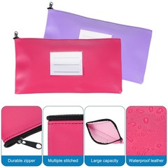 11×6 Inch Money Bags with Zipper 2Pcs, PU Leather Cash Pouch Purple/Rose Red