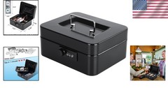 Reliable Black Metal Cash Box with Combination Lock for Family & Business Use