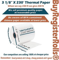 50 ROLLS – 3 1/8 ” x 230 FEET THERMAL RECEIPT PRE – PRINTED PAPER FOR RESTURANTS