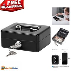 Portable Black Cash Box with Privacy Key Lock – For Home & On-the-Go Security