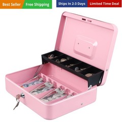 Cash Box with Money Tray and Key Lock,Tiered, Cantilever Design,4 Bill / 5 Co…