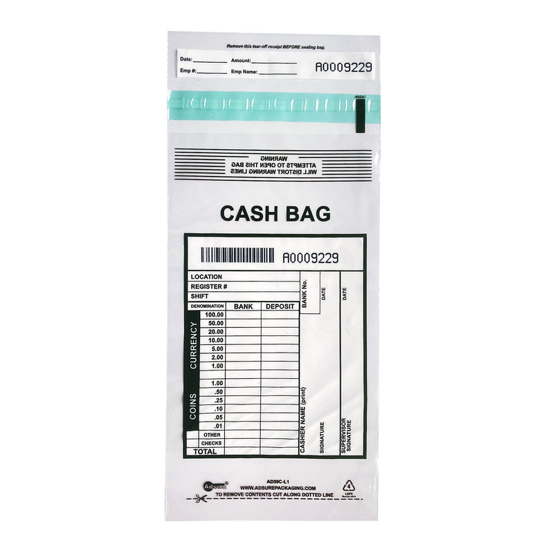 Adsure Clear Plastic Small Bank Deposit Bags For Cash Pack Of 1000 5X9Tamper