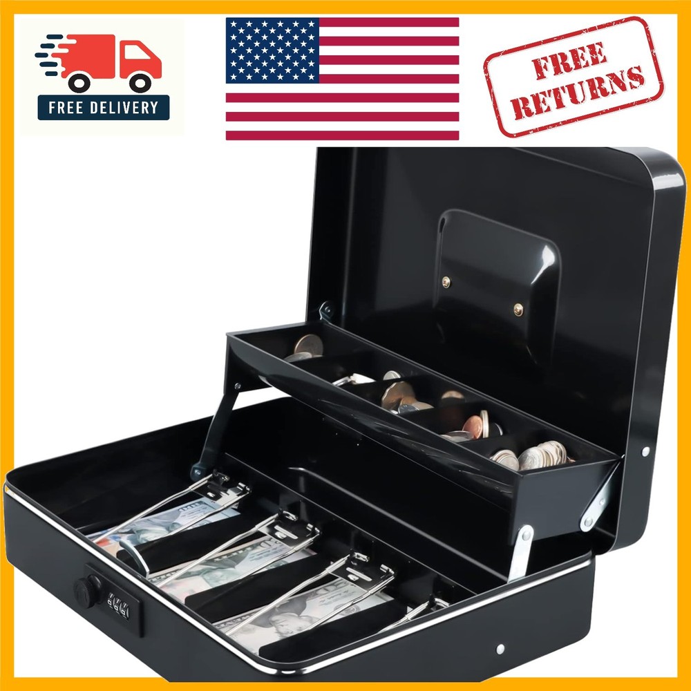 Versatile Cash Box with Combination Lock – Tiered Money Organizer, 4/5 Slots
