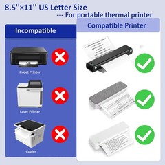 100 Sheets US Letter Size Thermal Paper, 8.5 x 11 Inch Thermal Printer Paper for