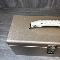 Vintage Cash Change Metal Box Storage No Key Brown Tan Nice Shape Decor 11.5”x6”