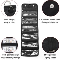 Money Wallet Organizer for Cash with 6 Zippered Pocket 6 pockets, Black