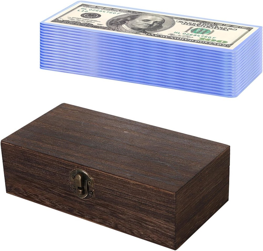 Wooden Lockable Cash Box with 20 PCS Banknotes Top-Insert Holders, Money Holder