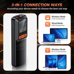 Wireless Barcode Scanner Mini Bluetooth 1D 2D QR Bar Code Scanner 3-in-1 Blue…