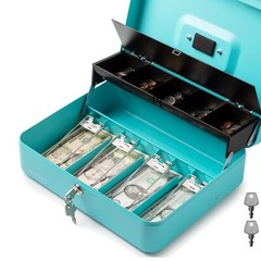 Large Cyan Cash Box with Key Lock – Portable Money Organizer for Sales